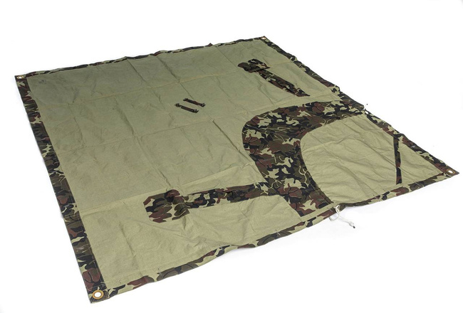 TENT TARPAULIN PLASH-PALATKA RAIN CAPE/SHELTER HALF - 180 x 180 CM - LEAF MOSAIC CAMOUFLAGE - ROMANIAN ARMY MILITARY SURPLUS - LIKE NEW