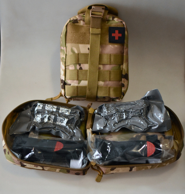 COMPLETE FIRST AID, SURVIVAL AND MEDICAL EMERGENCY KIT - WITH POUCH AND ACCESSORIES - 15 PIECES - LECTER TACTICAL
