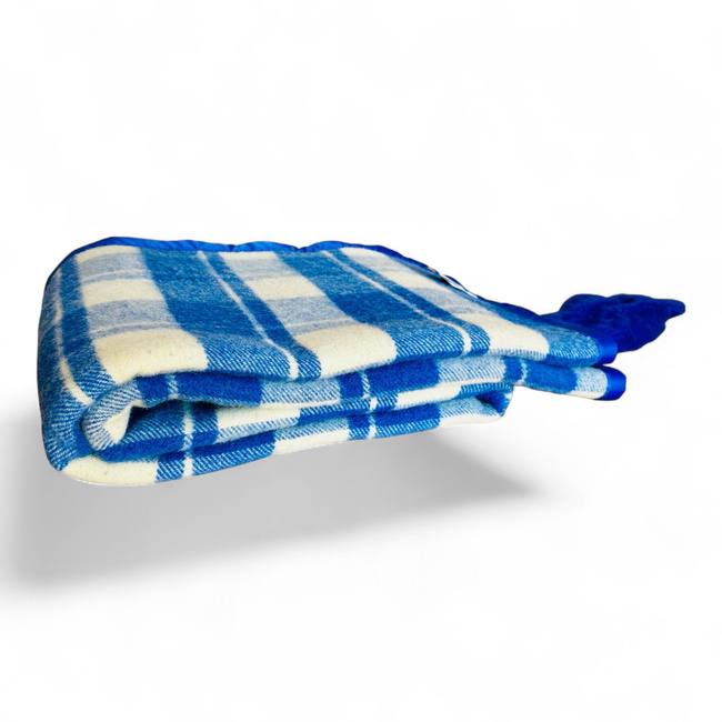 Romanian Merino Wool Blanket with Premium Box - Model Elena - Brown, Blue/Natural Beige - 140x200 cm - 707 g/m²