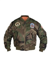 Gyerek MA1® pilóta Bomber dzseki, Felvarrókkal, Woodland