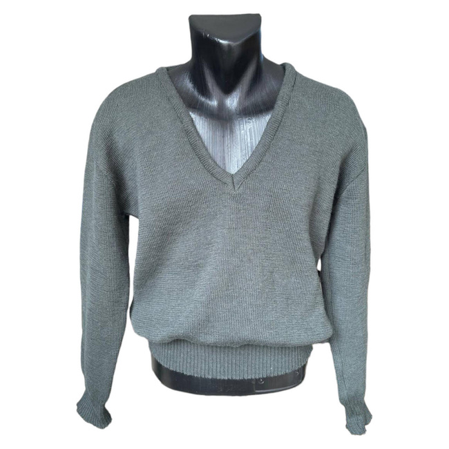 V-NYAKÚ PULÓVER - OD - GÖRÖG KATONAI FELESLEG - HASZNÁLT