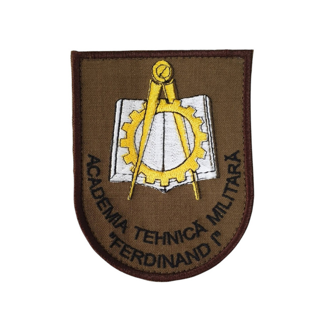 Emblema brodata Academia Tehnica Militara Ferdinand I cu aplicare Velcro (cu scai) - khaki