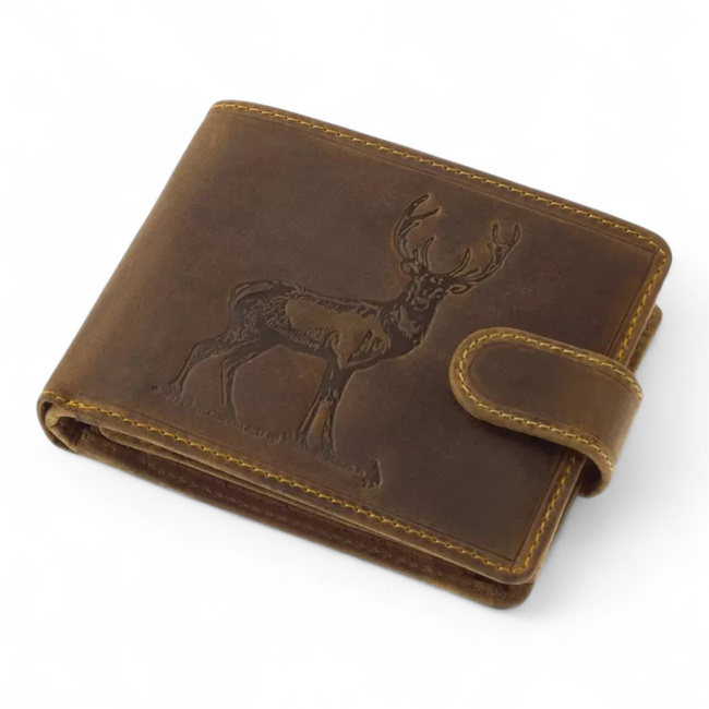Leather Wallet for Hunters with Print - Red Deer - Brown - GreenDeed