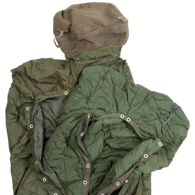 Múmia hálózsák elülső cipzárral és bivy borítóval - 200 x 85 cm - Magyar Hadsereg katonai felesleg - OD zöld