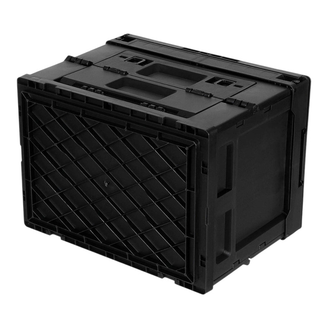 Foldable Plastic Storage Box with Hinged Lid - 20 L - Black - MFH