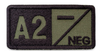 Ecuson grupa sangvină A2- negativ brodat pe khaki cu fir negru, cu aplicare tip Velcro (cu scai) - 7,5x3,5 cm