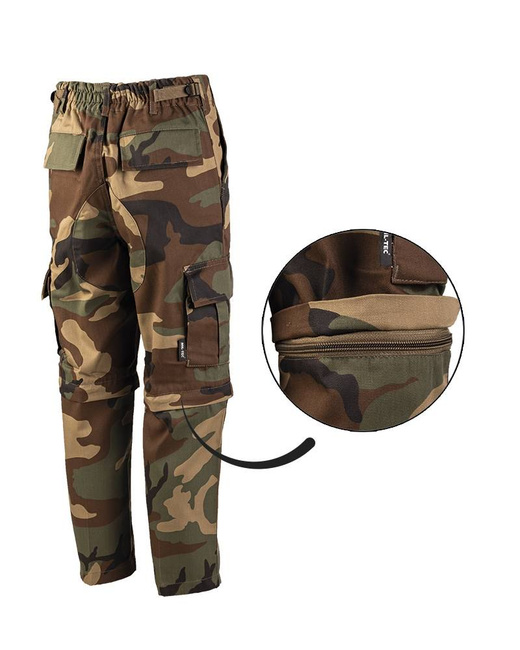 BDU PANTS FOR KIDS - US ARMY STYLE - 2 IN 1 LONG AND SHORT PANTS WITH ZIPPER - Mil-Tec - WOODLAND