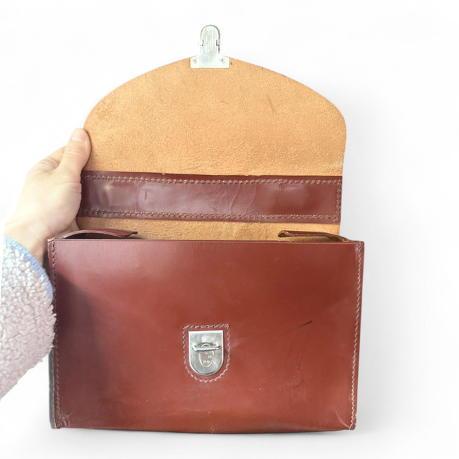 Bőr Dokumentum Táska - Román Hadsereg Katonai Surplus - Barna - Jó Állapotban