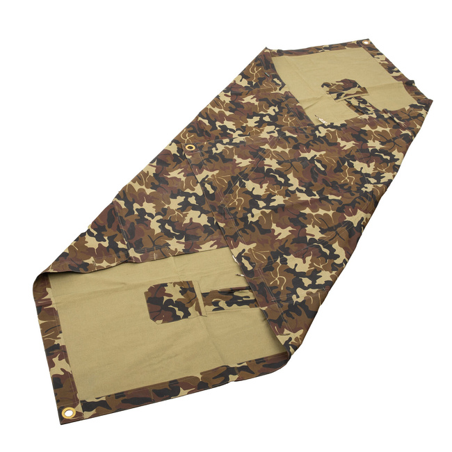 TENT TARPAULIN PLASH-PALATKA RAIN CAPE/SHELTER HALF - 180 x 180 CM - LEAF MOSAIC CAMOUFLAGE - ROMANIAN ARMY MILITARY SURPLUS - LIKE NEW