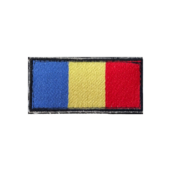 Emblema Steag Romania - 7 x 3,5 cm - Aplicare Velcro (cu scai) - Contur Negru brodat