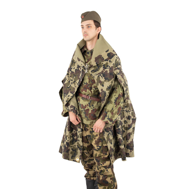 TENT TARPAULIN PLASH-PALATKA RAIN CAPE/SHELTER HALF - 180 x 180 CM - DALMATIAN MOZAIC CAMO - ROMANIAN ARMY MILITARY SURPLUS - USED