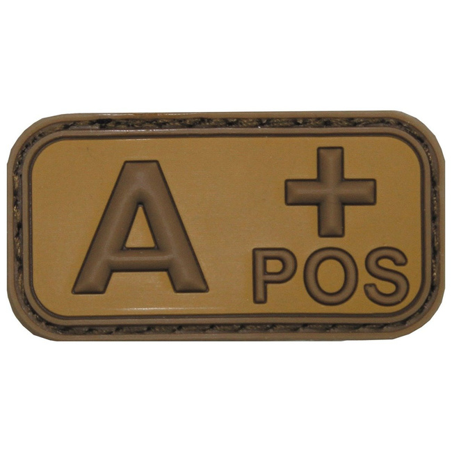 3D VELCRO PATCH - 5 x 2.5 CM - MFH® - BROWN/KHAKI - BLOOD GROUP "A POS"