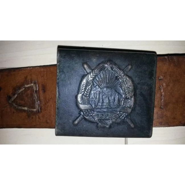 BARNA BŐR ÖV RPR FEKETE CSAT - ROMÁN HADSEREGI KATONAI FELESLEG - HASZNÁLT