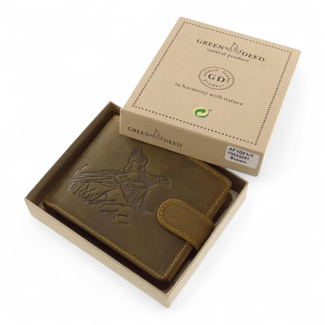 Bőrpénztárca vadászoknak mintával - Fácán - Barna - GreenDeed