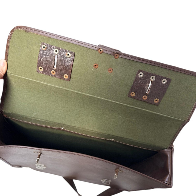 Vintage Briefcase - Faux Leather - 42 x 33 cm - Romanian Army Military Surplus - Brown - In Good Condition