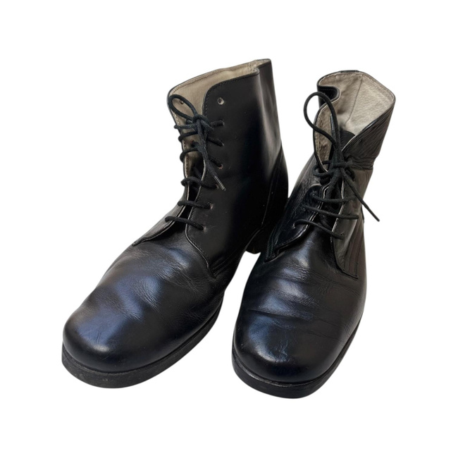 Leather Lace-Up Boots - Romanian Army Military Surplus - Black - In Good Condition