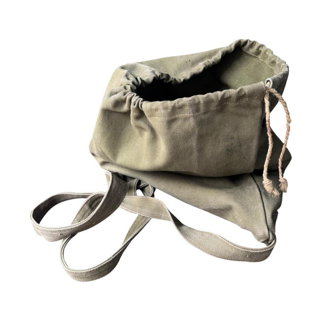 TEXTILE SHOULDER BAG WITH DRAWSTRING - ROMANIAN ARMY MILITARY SURPLUS - OD GREEN - USED
