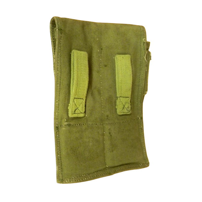 AK-47 PM MAGAZINE HOLDER - ROMANIAN ARMY MILITARY SURPLUS - OD GREEN - TEXTILE/LEATHER MATERIAL - USED