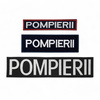 Emblema spate - POMPIERII - brodata pe suport negru cu contur rosu si text vernil fluorescent - aplicare Velcro (cu scai) - 20x5 cm