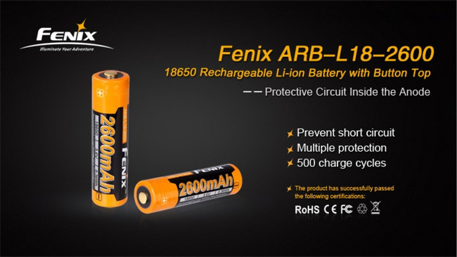 18650 Fenix - 2600mAh - Tölthető akkumulátor - ARB-L 18-2600