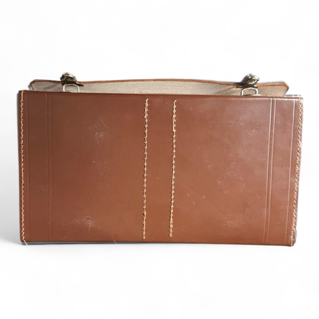 Leather Document Bag - Romanian Army Military Surplus - Brown - Good Condition