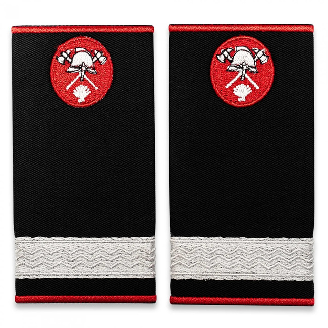 Grade Sergent Pompieri ISU, IGSU țesute pe suport textil din tercot lipit, cu semn de armă metalic