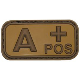 3D VELCRO PATCH - 5 x 2.5 CM - MFH® - BROWN/KHAKI - BLOOD GROUP "A POS"
