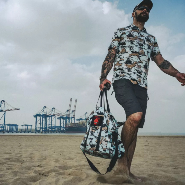FIELD TOTE BAG - 55L - CORDURA 500D - DETACHABLE SHOULDER STRAP - INTERIOR ORGANIZER - HISTORICAL PRINT - BLACK - HELIKON-TEX
