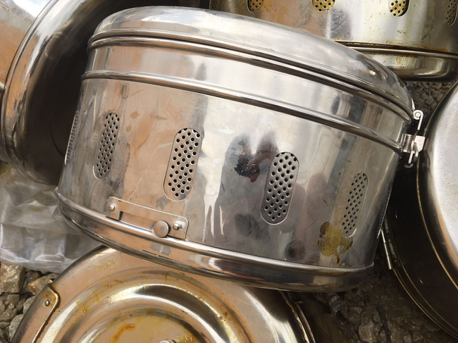 STERILIZÁLÓ TOK - SÁRGARÉZ/ROZSDAMENTES ACÉL - VINTAGE - KATONAI TÖBBLET ROMÁN HADSEREG