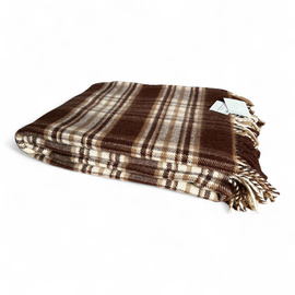 Romanian Merino Wool Blanket with Fringes and Premium Box - Model Camelia - Brown/Beige Checkered - 150 × 200 + 20 cm