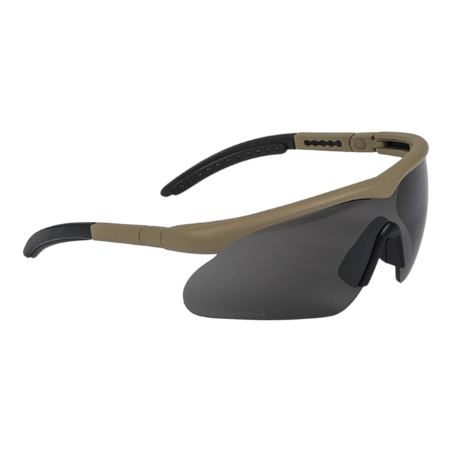 Swiss Eye® Raptor védőszemüveg 3 csere lencsével (színezett, tiszta és narancssárga) - Coyote színű