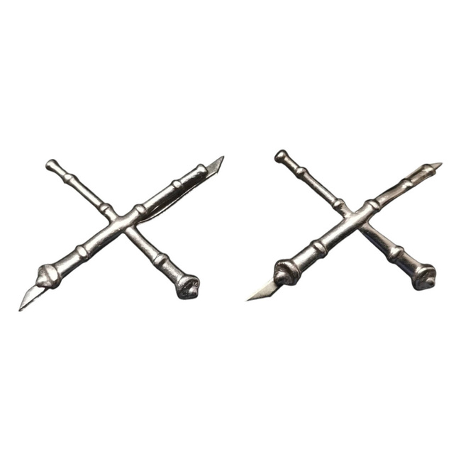 PAIR OF RANK INSIGNIA - ARTILERY - ROMANIAN ARMY MILITARY SURPLUS - SILVER - IN GOOD CONDITION