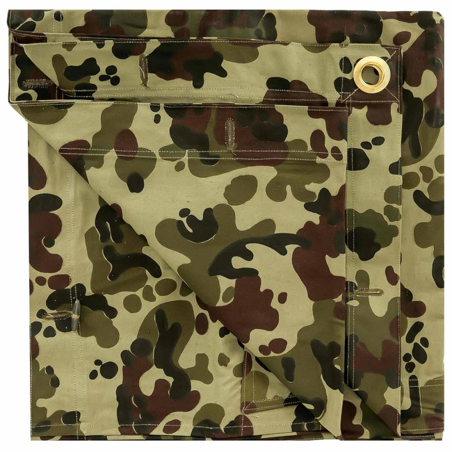 TENT TARPAULIN PLASH-PALATKA RAIN CAPE/SHELTER HALF - 180 x 180 CM - LEAF MOSAIC CAMOUFLAGE - ROMANIAN ARMY MILITARY SURPLUS - LIKE NEW