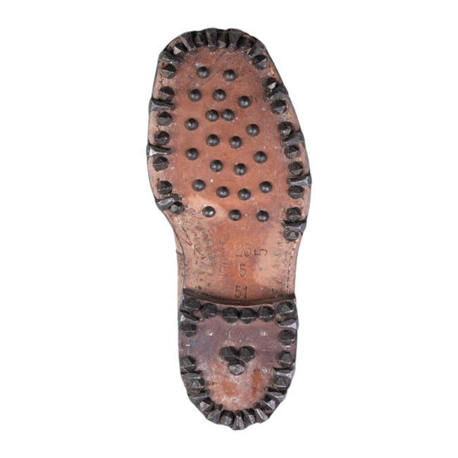 BROWN MOUNTAIN BOOTS WITH NAILED OUTSOLE - SWISS ARMY MILITARY SURPLUS - USED