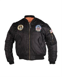 Gyerek MA1® pilóta Bomber dzseki, Felvarrókkal, Fekete