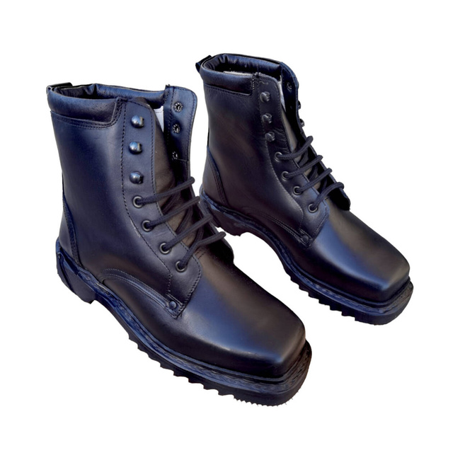 LEATHER MILITARY BOOTS - MOUNTAIN HUNTERS - MILITARY SURPLUS ROMANIAN ARMY - BLACK - LIKE NEW