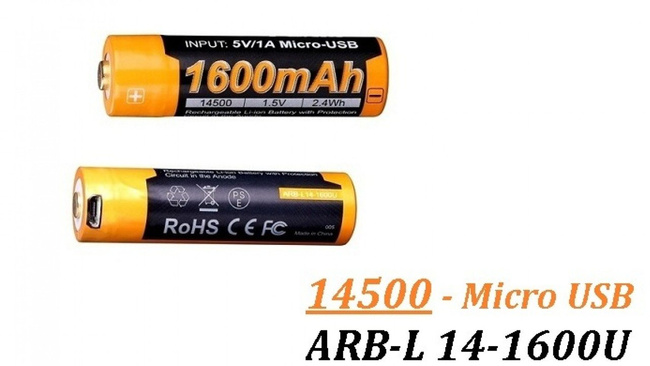 Fenix ​​14500 - 1600mAh - Micro USB akkumulátor - ARB neki 14-1600U