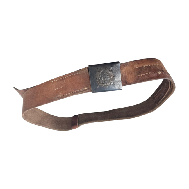 BROWN LEATHER BELT WITH BLACK BUCKLE - ROMANIAN ARMY MILITARY SURPLUS - USED