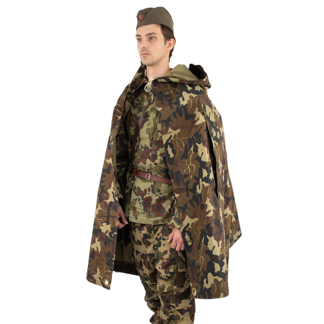 TENT TARPAULIN PLASH-PALATKA RAIN CAPE/SHELTER HALF - 180 x 180 CM - LEAF MOSAIC CAMOUFLAGE - ROMANIAN ARMY MILITARY SURPLUS - LIKE NEW