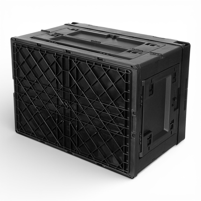 Foldable Plastic Storage Box with Hinged Lid - 60 L - Black - MFH
