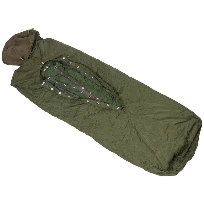 Múmia hálózsák elülső cipzárral és bivy borítóval - 200 x 85 cm - Magyar Hadsereg katonai felesleg - OD zöld