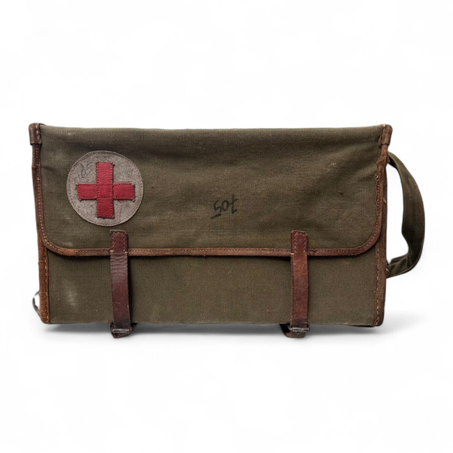 Patriotic Guards Medical Bag - Red Cross - Communist Era R.S.R. - Romanian Army Military Surplus - OD Green - In Good Condition