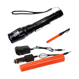 3W BL8668 LED Flashlight – with battery, zoom, and signal cone - Black