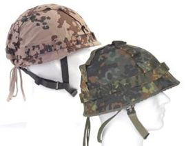 GERMAN COMBAT HELMET COVER - REVERSIBLE - FLECKTARN CAMO / TROPICAL CAMO - USED