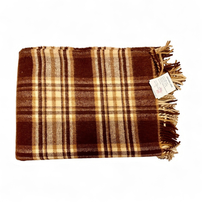Romanian wool blanket, 150x200+20cm, brown/beige/cream premium