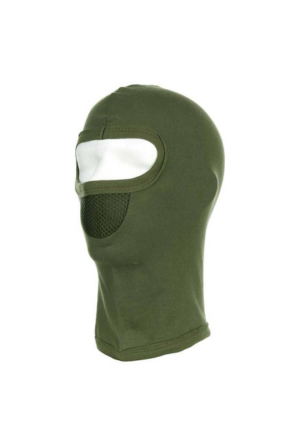 Balaclava, pamut balaclava, egylyukú, hálós betéttel, zöld OD - 101 INC