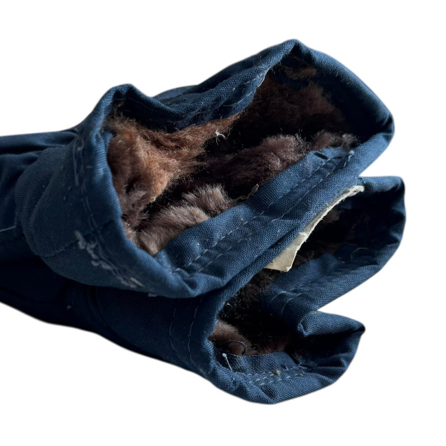 Béléses védőkesztyűk katonai tarpaulin anyagból, háromujjas – Román Katonai Surplus – Sötétkék – Jó állapotban