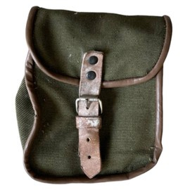 TEXTILE/LEATHER UTILITY POCKET - GREEN OD - MILITARY SURPLUS ROMANIAN ARMY - USED