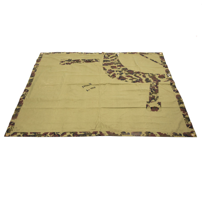 TENT TARPAULIN PLASH-PALATKA RAIN CAPE/SHELTER HALF - 180 x 180 CM - DALMATIAN MOZAIC CAMO - ROMANIAN ARMY MILITARY SURPLUS - USED