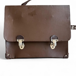 Vintage Aktatáska - Műbőr - 42 x 33 cm - Román Hadsereg Katonai Surplusz - Barna - Jó Állapotban